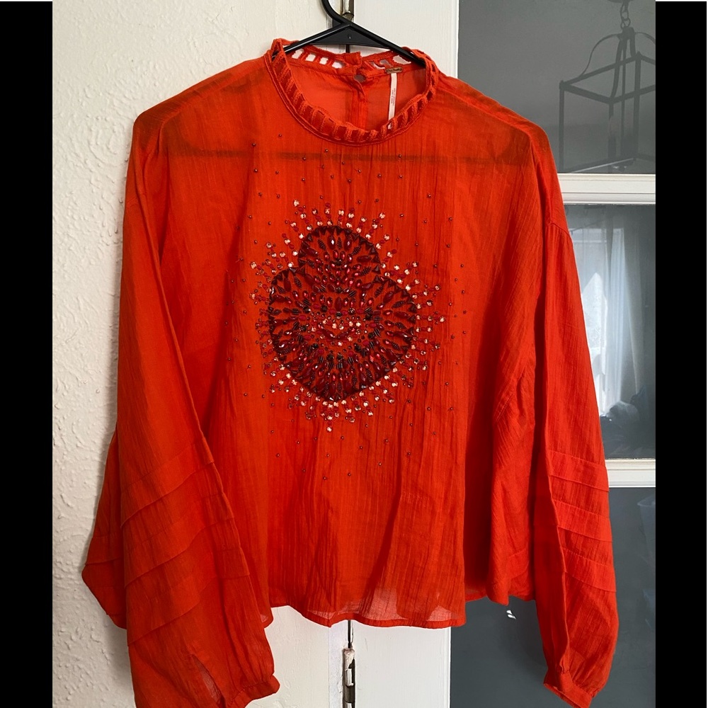 Free People jeweled orange blouse
